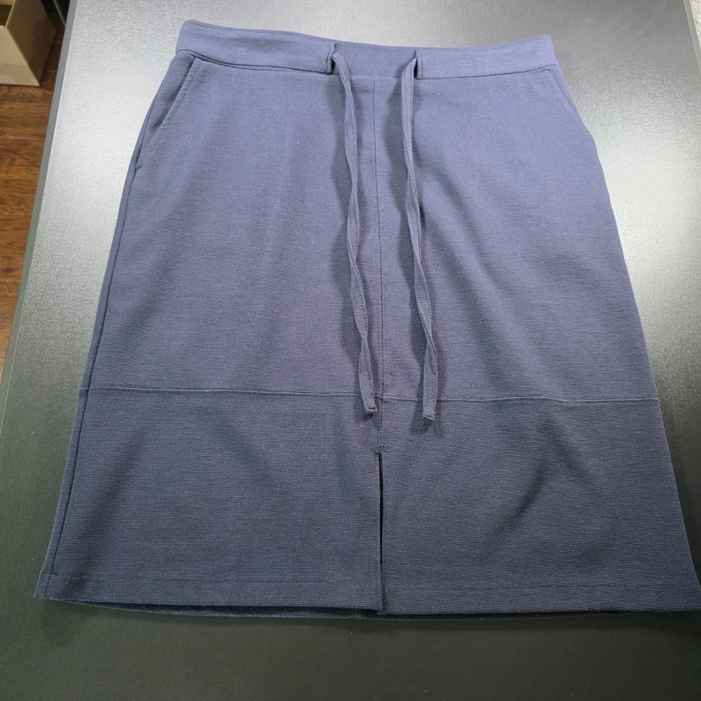 Liz Claiborne Navy Blue Ribbed Knit Drawstring Waist Skirt with Pockets Medium